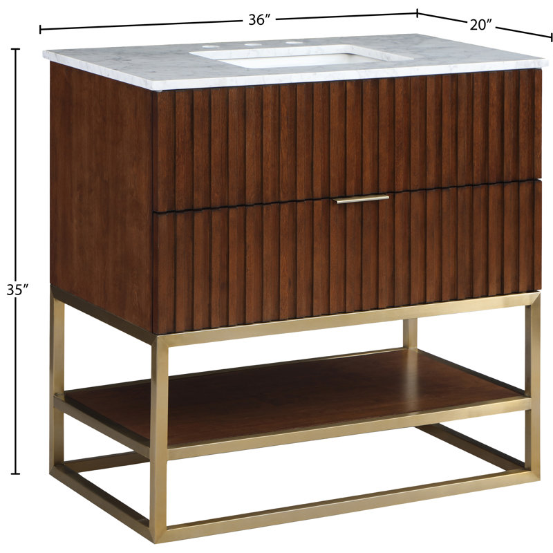 Monad 36'' Brushed Gold Single Freestanding Vanity with Marble Top