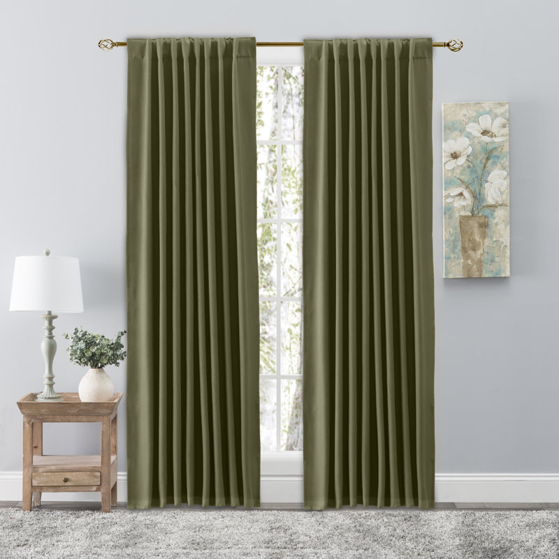 Alsup Classic Solid Semi-Sheer Rod Pocket Single Curtain Panel in Bold Colors & Sizes, Spanish Moss, 56" W x 63" L