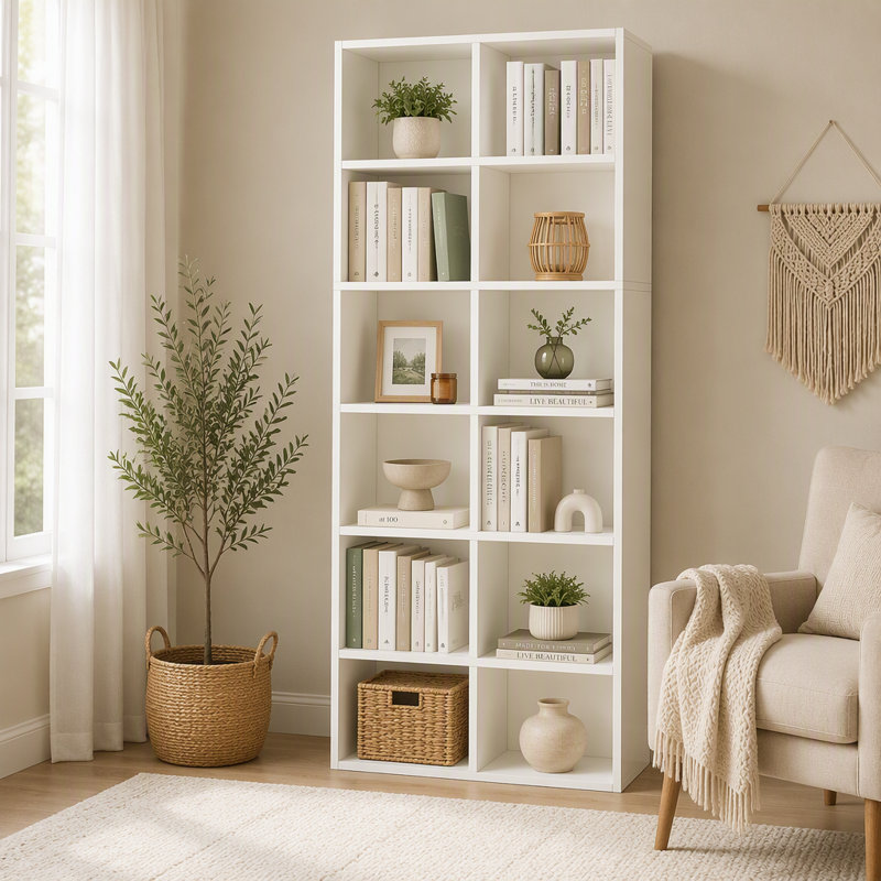 70.9" Bookcase, Modern Bookshelf with 12 Cube Storage