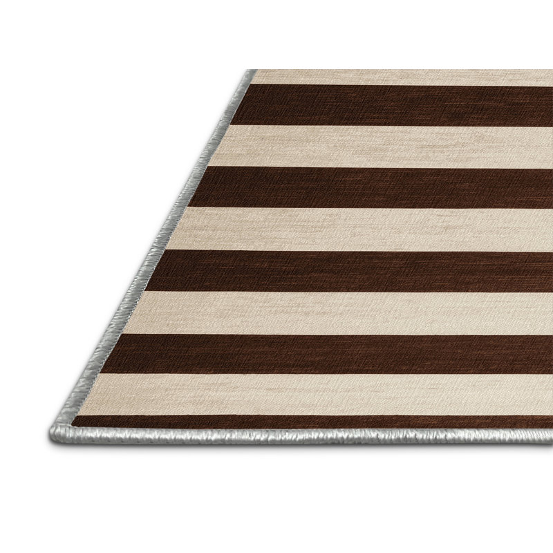 Tapis beige à rayures horizontales lavable à la machine, Rectangulaire 8 pi x 12 pi