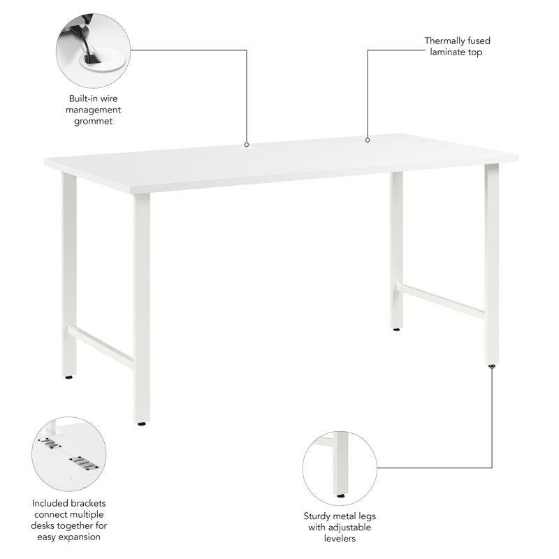 Hustle Writing Desk, White/White, 30.07" H x 59.44" W x 29.37" D