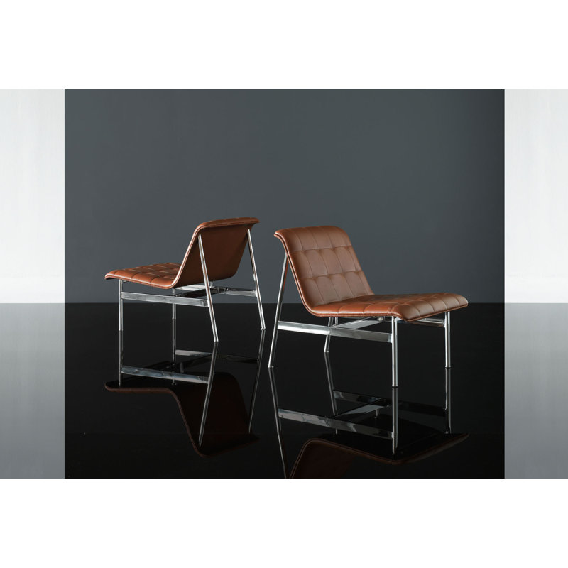Lounge Chair, Elan Buckskin, Polished Stainless Steel