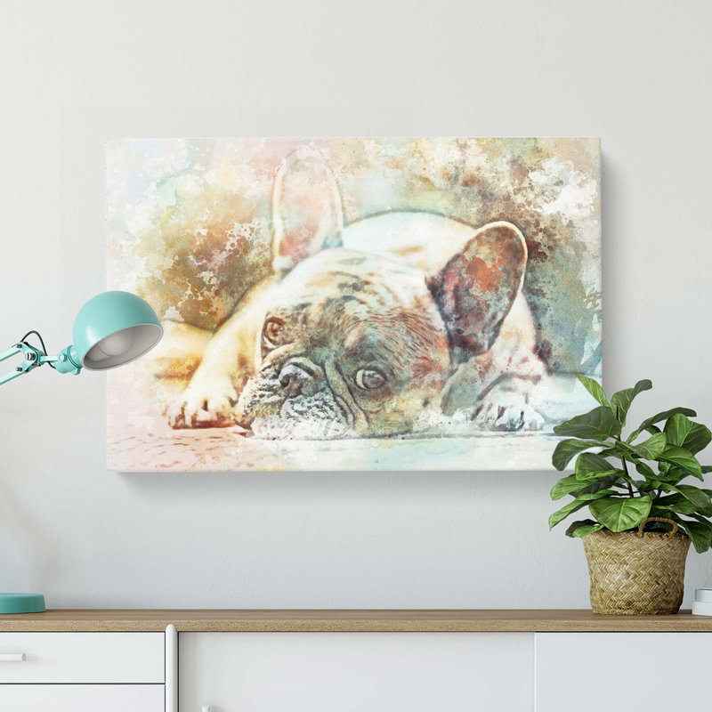 Fawn French Bulldog Dog In Abstract - Wrapped Canvas Painting, 40cm H x 60cm W x 3cm D
