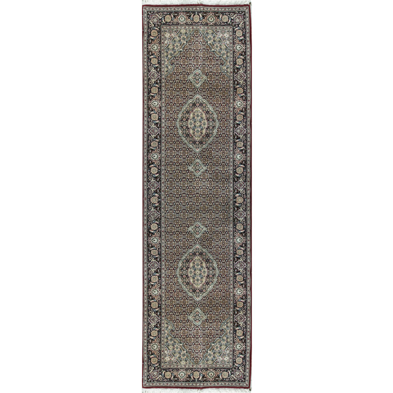 Tapis rouille et bleu marine de haute qualité noué à la main