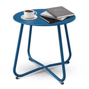 Patio Small Side Table – Waterproof Round Metal Steel End Table, Weather-resistant & Portable For Outdoor Indoor Use, Garden Balcony Yard