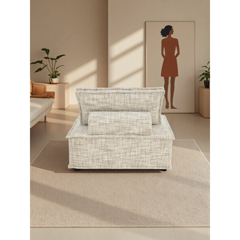 Wojcek Comfy Upholstered Tufted Single Modular Lounge Accent Chair, Beige 100% Linen
