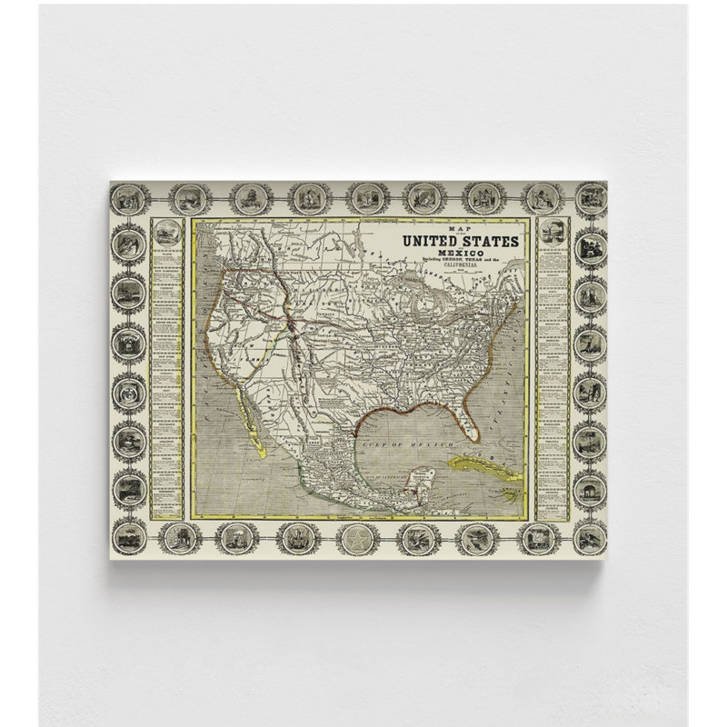 «North America United States Mexico - Haven 1846», impression de carte américaine, affiche de carte historique de classe américaine, décoration murale de l'école mexicaine