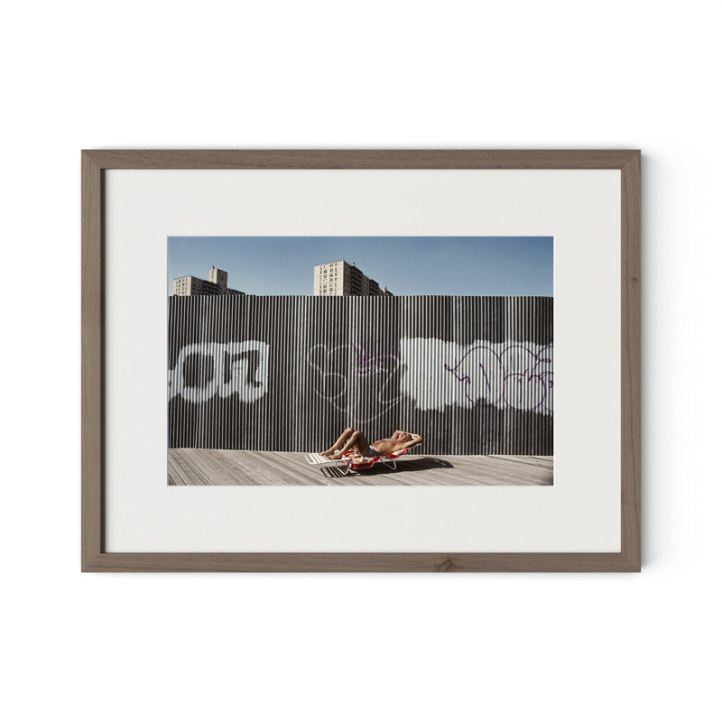 Brighton Beach Boardwalk Print by Barbara Alper, W 24" x H 18", Rustic Walnut