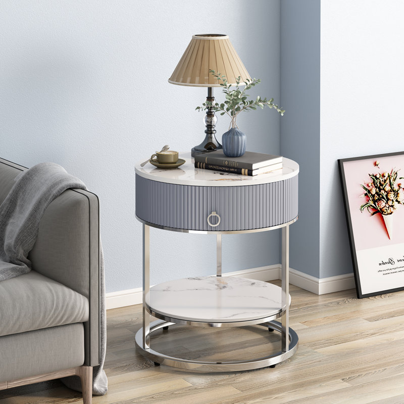 Table de bout avec rangement Frame, Argent, Blanc / gris