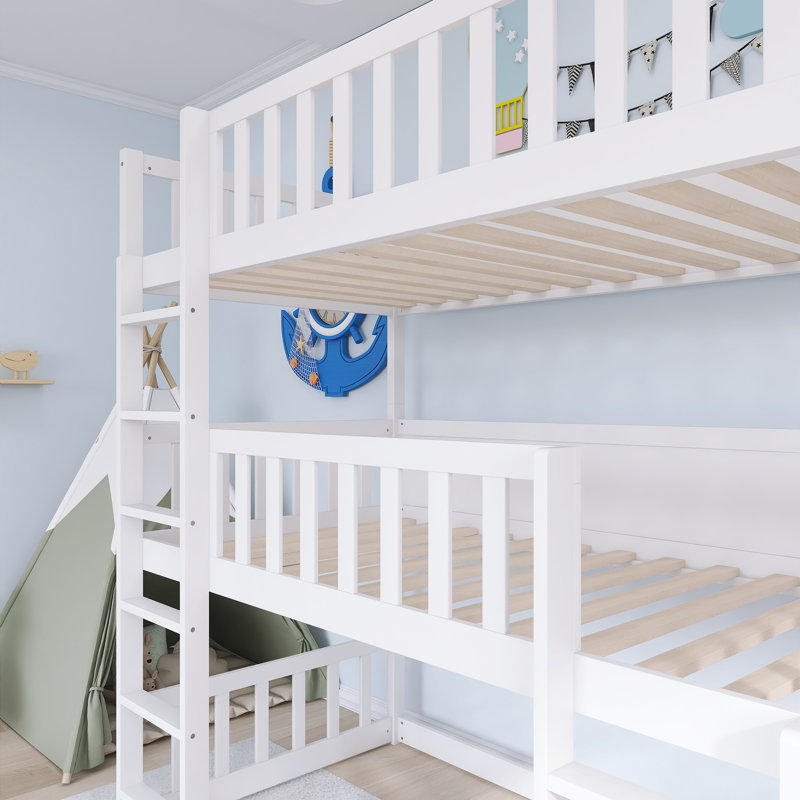 Lit superposé simple avec échelle en bois, Blanc