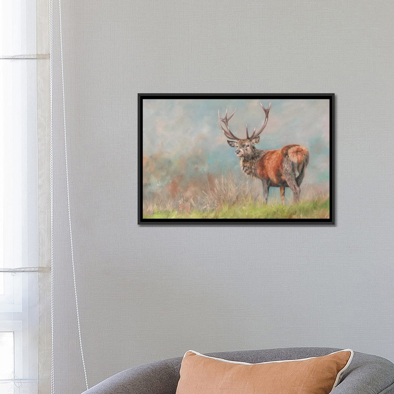 « red cerf ii », reproduction d’impression sur toile, H 18 po x l 26 po x P 1,5 po, Toile avec cadre noir, Pas de tapis