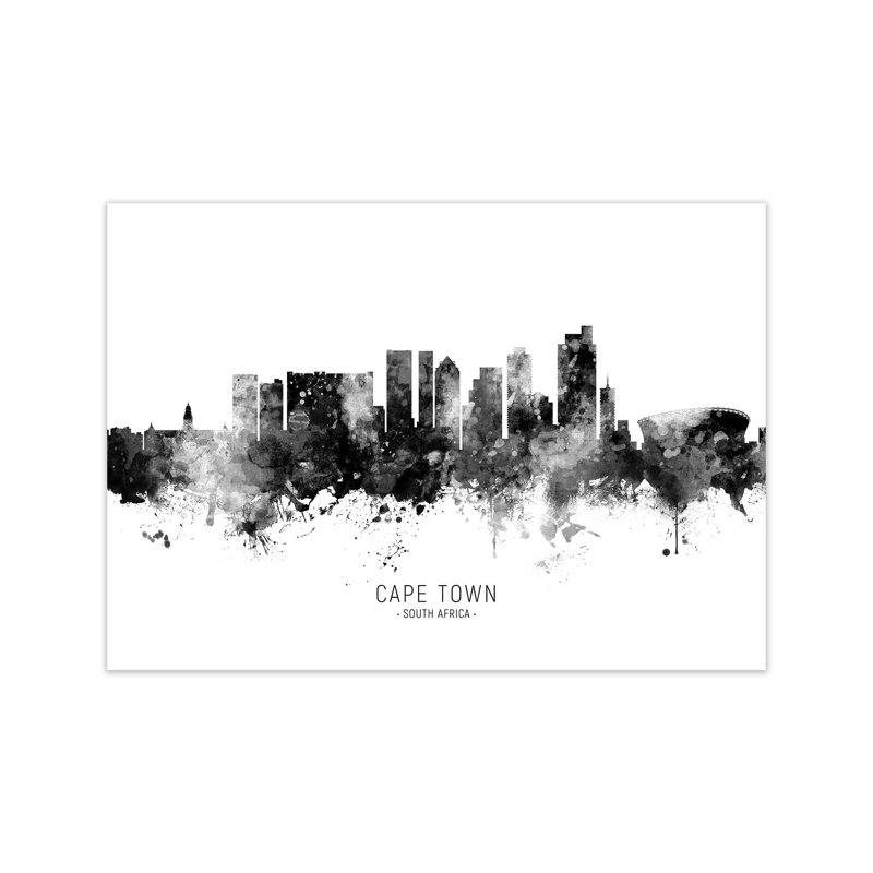 Cape Town South Africa Skyline Black White City Name by Michael Tompsett - Print, 60cm H x 84cm W x 1cm D, Unframed