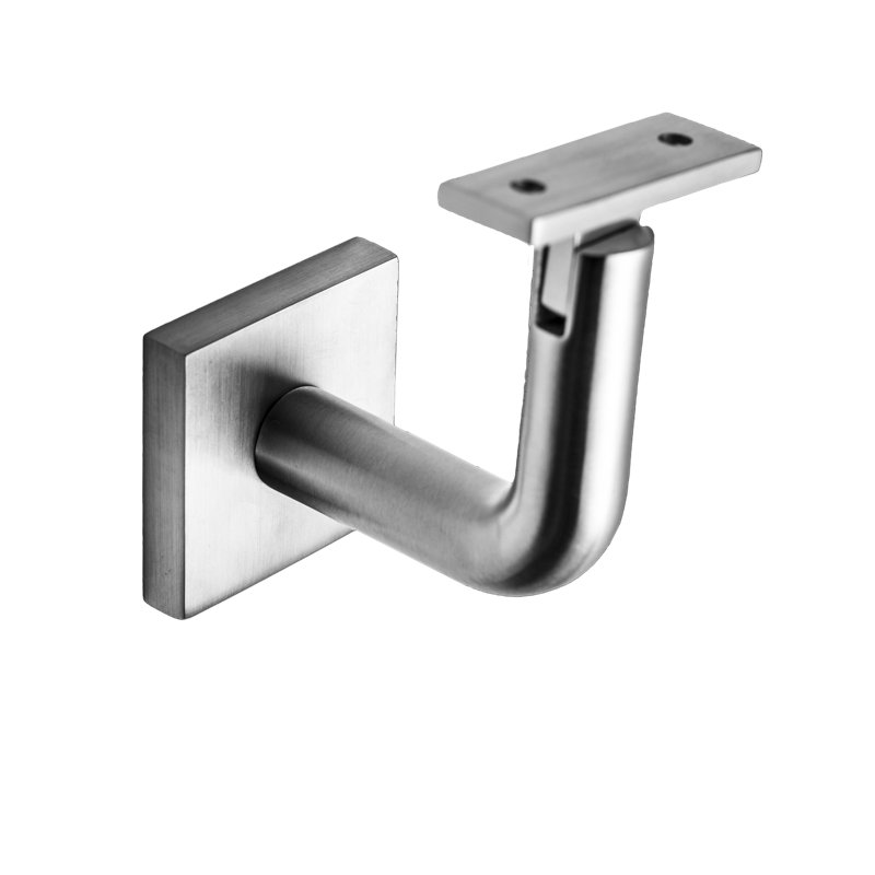 Support de main courante en verre avec rosette carrée et plaque plate, Acier inoxydable satiné