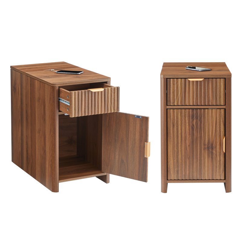 End Table With Storage And Charging Station, Walnut