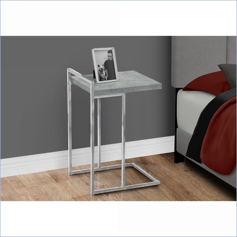 Table basse moderne en forme de C, peu encombrante, en stratifié gris et amp; Métal chromé pour le salon / la chambre à coucher