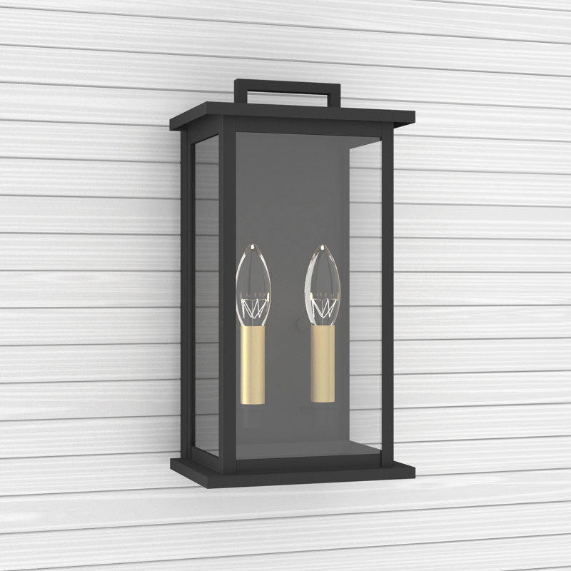  2 - Light 14'' H Glass Outdoor Wall Lantern With Dusk to Dawn