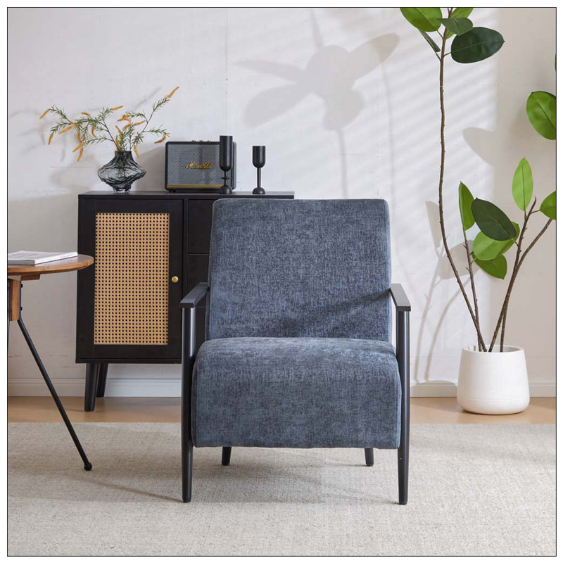 Fauteuil d'appoint rembourré avec structure en métal, Bleu gris