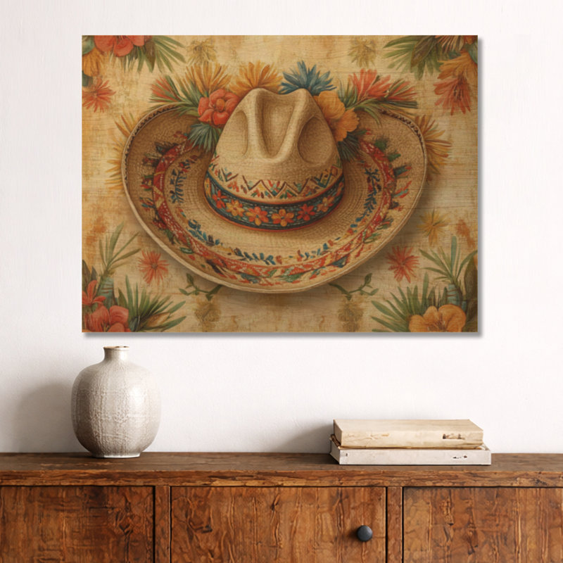 Sombrero de l'héritage mexicain - impression d'art mural rond en bois Boho, Rond 36 po, Rond