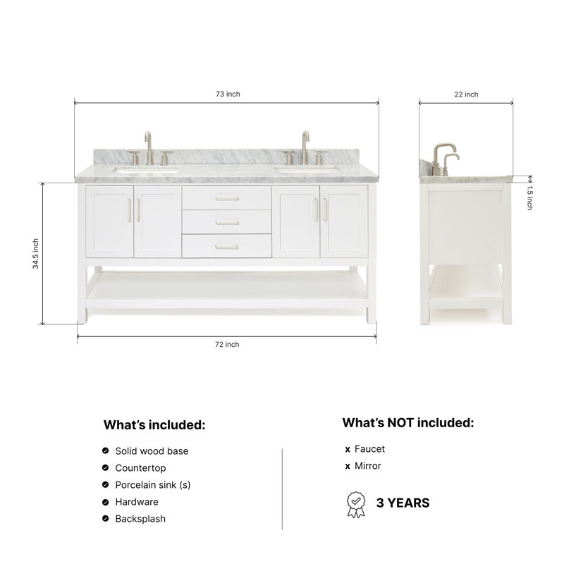 Magnolia Bath Vanity Rectangular Basin S073DCWRV, White, Rectangular