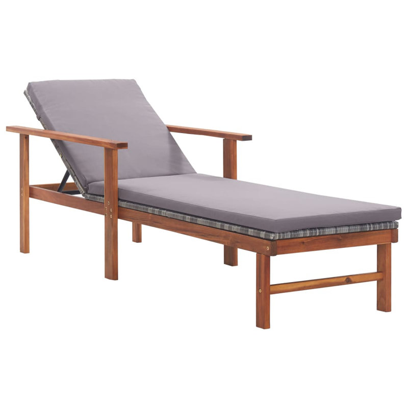 78.7" Long Acacia Single chaise with Cushions, Gray