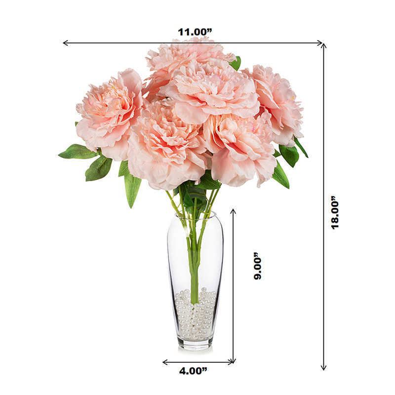 Arrangement de pivoines dans un vase en verre, Rose