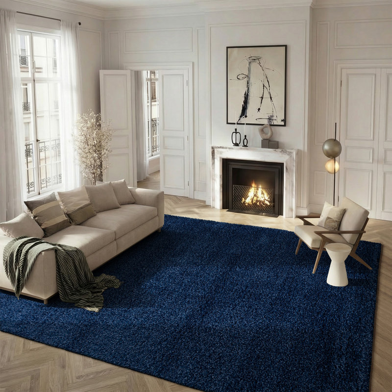 Tapis performance à poil long de couleur unie Vandoren, Navy Blue, Rectangle 4pi x 6 pi