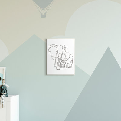 Famille d'éléphants tenant un tronc minimaliste