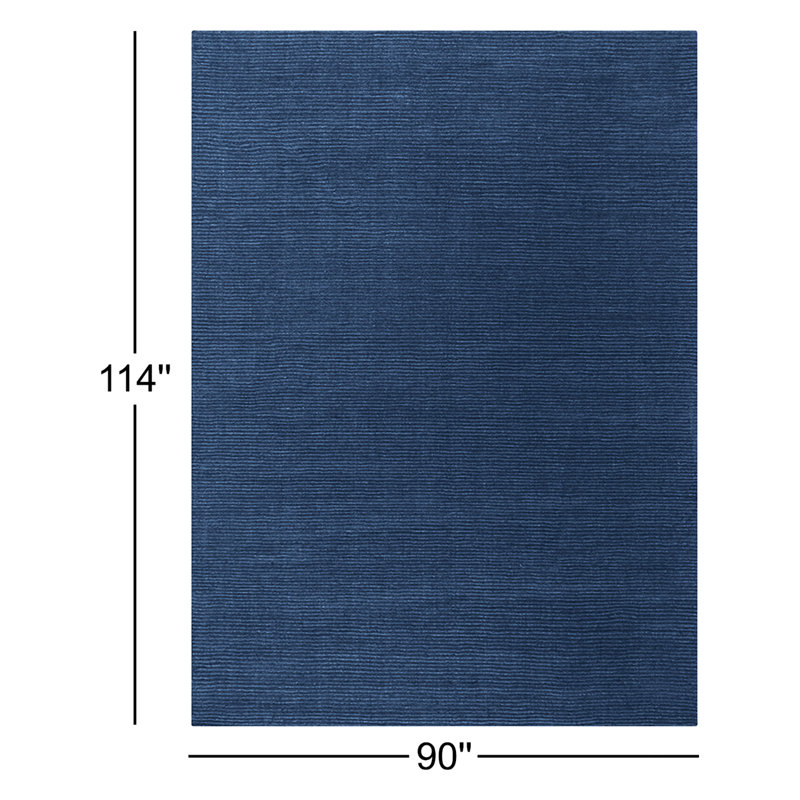 Tapis bleu foncé en laine fait à la main Crowe, Rectangle 7 pi 6 po x 9 pi 6 po