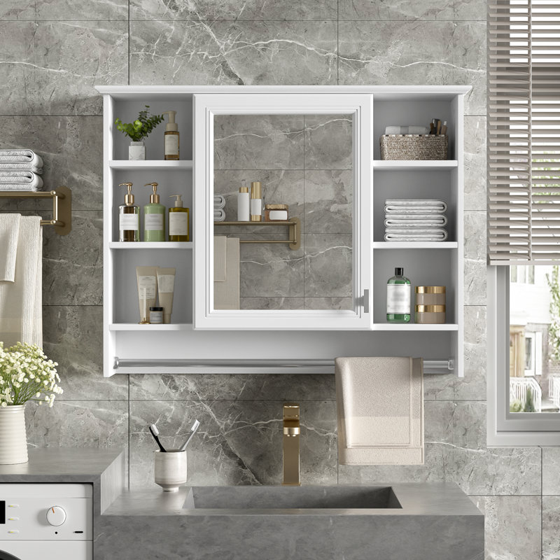 Armoire à pharmacie murale l 36 "x P 7,1" avec charnières à fermeture douce, tablette et support réglables, Blanc