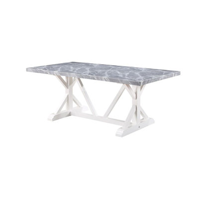 Table de salle à manger Kaimarie, plateau en faux pierre moderne, base en bois fini