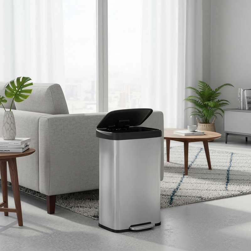 21 Gallon Stainless Steel Trash Can Step On Carbon Filter with 15 Trash Bags, Silver/Black, 21 Gallons