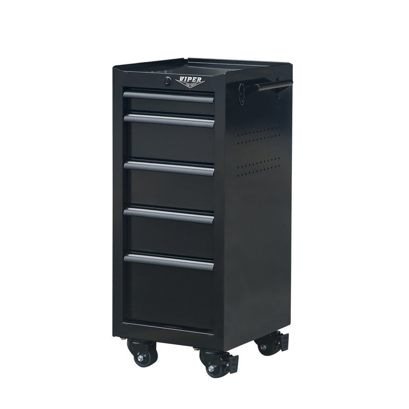 16" W 5-Drawer Bottom Rollaway Chest, Black