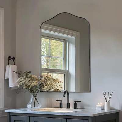 Aremi Contemporary Scalloped Arch Top Bathroom Vanity Mirror | Stainless Steel Frame