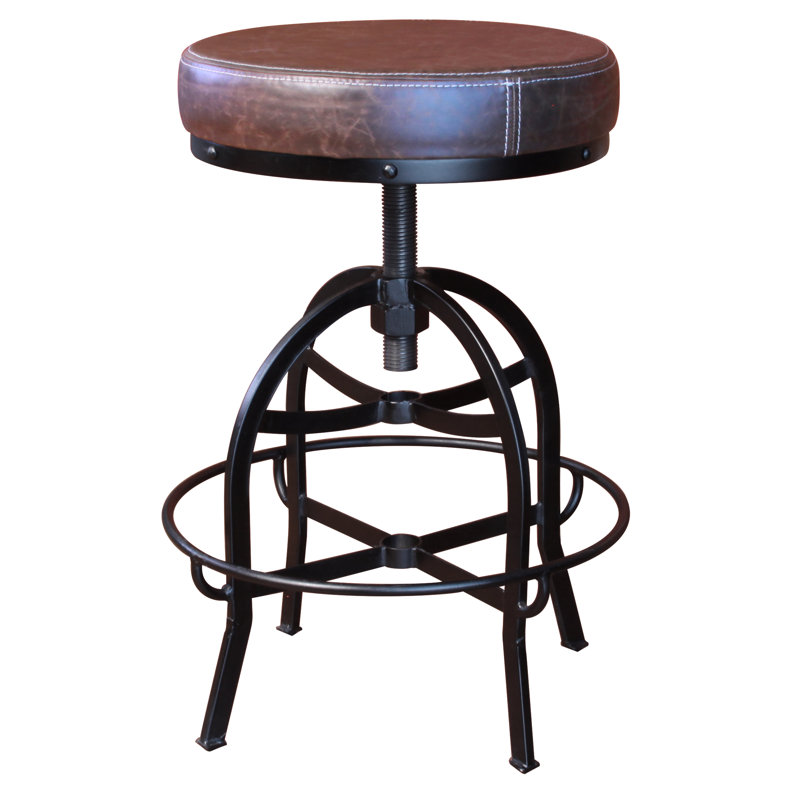 Zayn Swivel Adjustable Height Bar Stool, with Faux Leather seat, Iron base