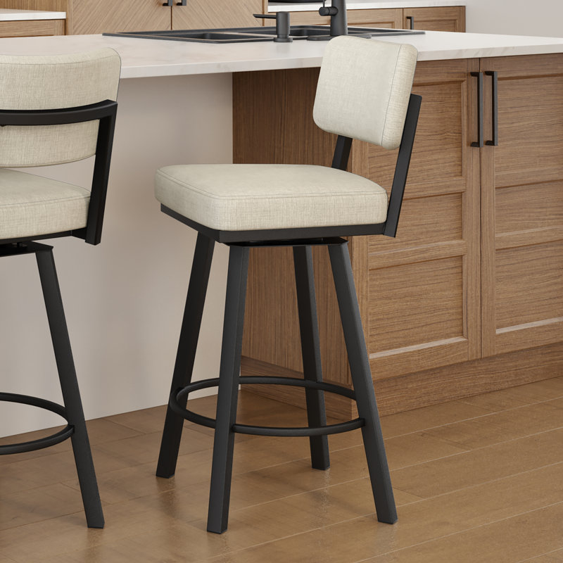 Tabouret de bar et de comptoir pivotant avec revêtement Amoriah, Tabouret de comptoir (siège d'une hauteur de 26,7, Noir