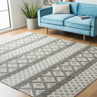 Tapis géométrique en laine / gris tissé à la main Vermont