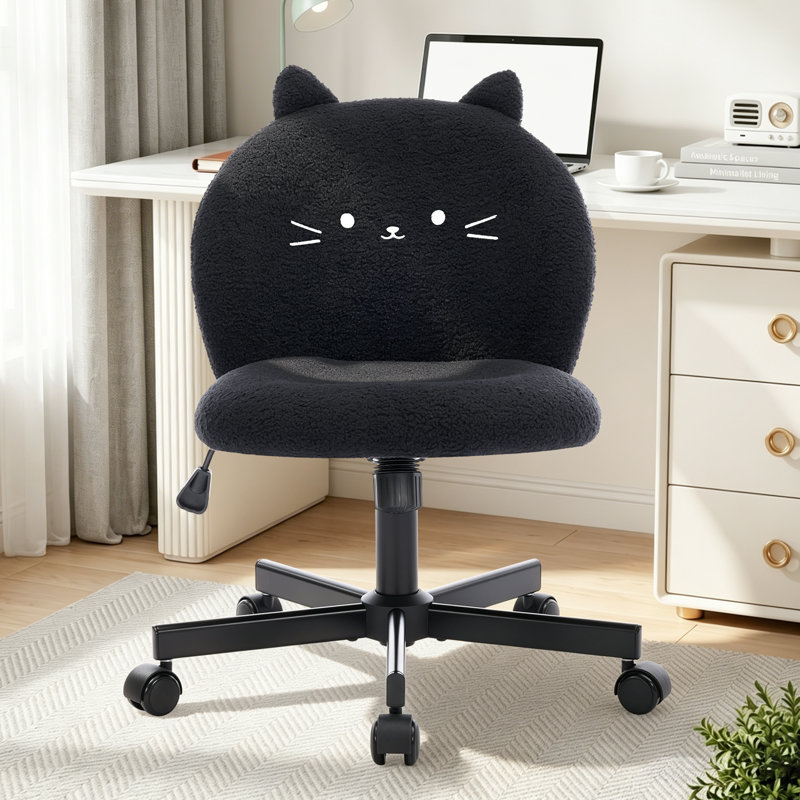 Mignon fauteuil de bureau pour chat avec revêtement en fausse fourrure, fauteuil de coiffeuse pivotant pour petits espaces