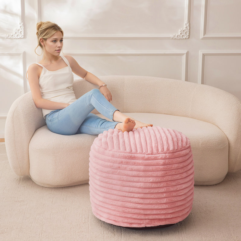 Pouf rond à rayures, Rose, 20"