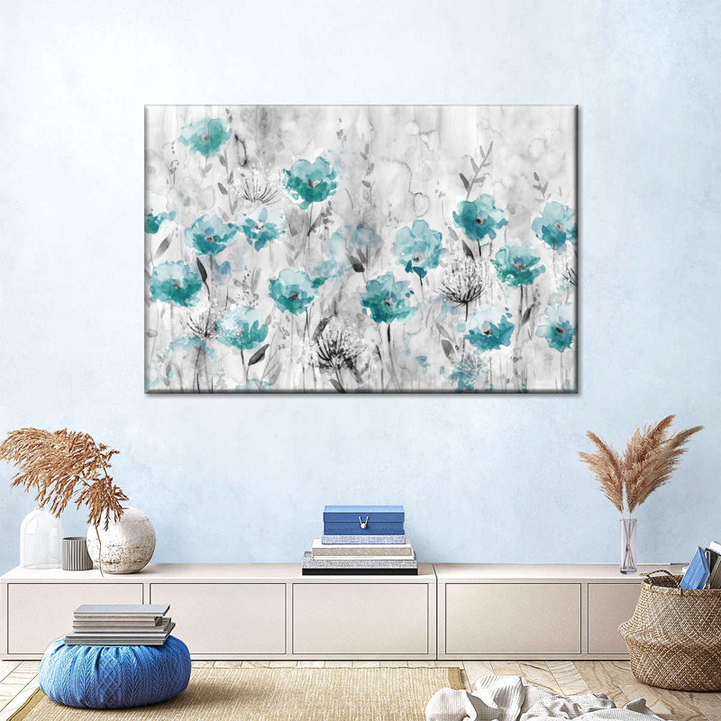 «Teal Poppy Garden», reproduction sur toile, H 8 po x l 12 po x P 1 po