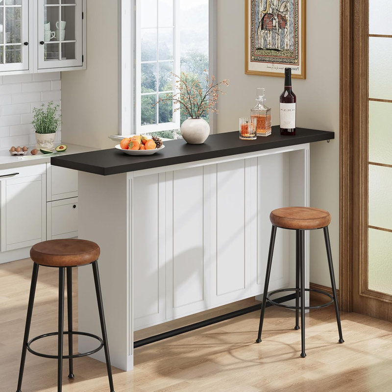 Grande table de bar Vividwood de 63 pouces avec 3 tablettes de rangement, bar de maison à 3 niveaux avec repose-pieds, barre de sous-sol avec rangement pour la cuisine, la salle à manger et le salon