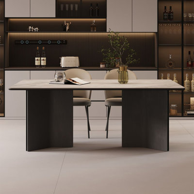 Light Beige Rectangular Sintered Stone Tabletop Dining Table