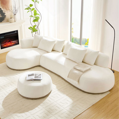 134.63'' Oversized L-Shape Sectional Sofa With Ottoman  Couch With Facing Chaise Left  Beige Sofa With Deep Seat For Living Room