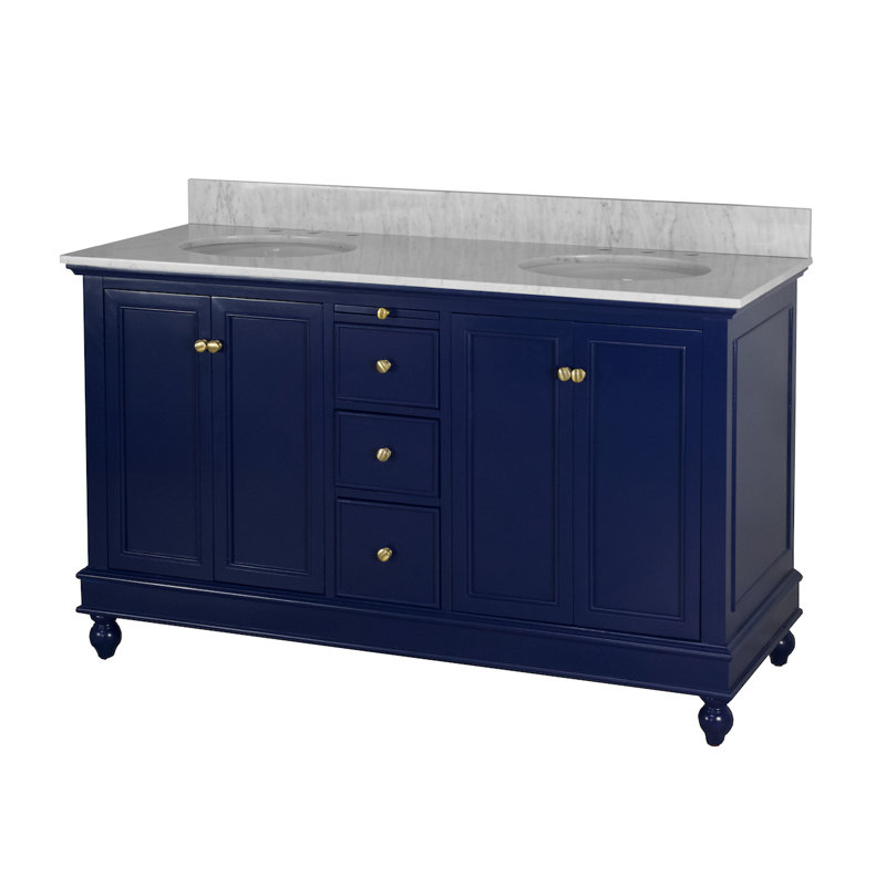 Ensemble de meuble-lavabo double 60 po Ferdinand, Marbre de Carrare, Bleu royal