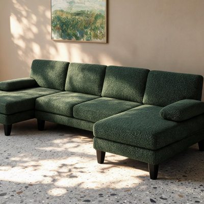Khaki U-Shaped Sectional Sofa, Dual Chaise Chenille Fabric, Removable Washable Covers