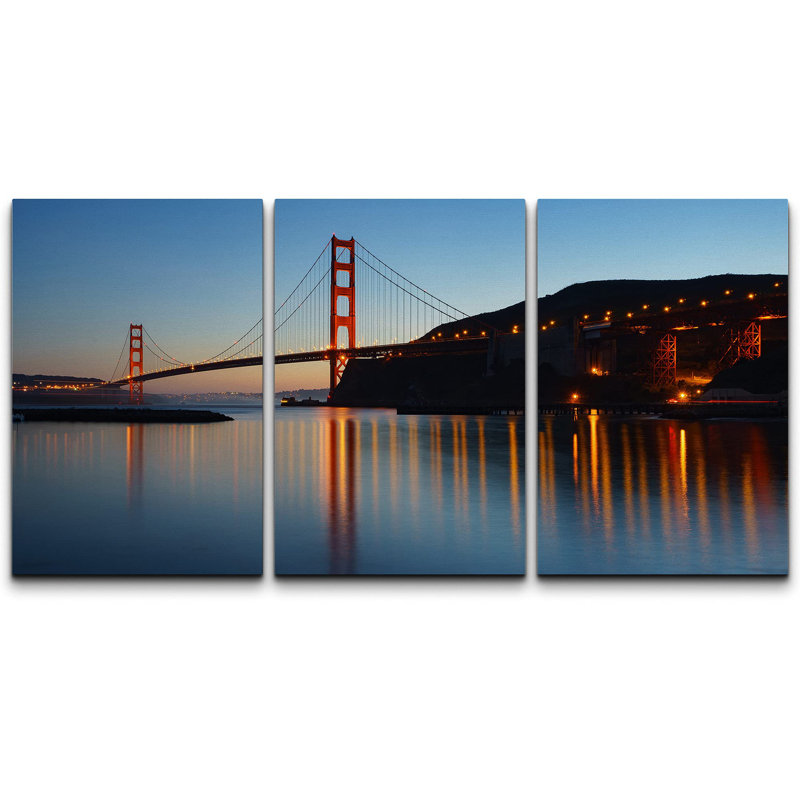 «San Francisco Golden Gate Bridge At Twilight», 3 pièces, H 24 po x l 48 po