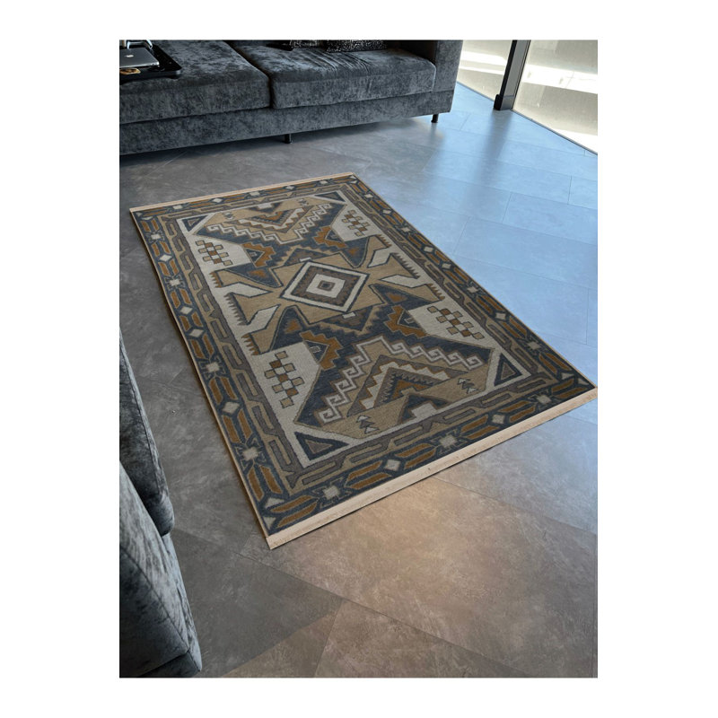 Tapis décoratif multicolore à motif frangé et lavable à la machine, Rectangle 2 pi 6 po x 4 pi 11 po