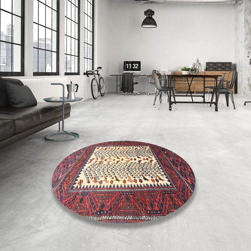 Tapis traditionnel rouge / beige, Rond 3 pi