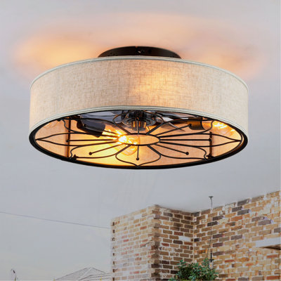 20" Lotus Design  Fabric Farmhouse Bladeless Ceiling fan With Remote Control  For Living room, Bedroom,Kitchen--NOT INCLUDED BULBS