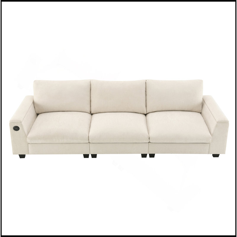 Canapé modulaire 96 * 35 po Chenille avec haut-parleur Bluetooth, ensemble de canapé Comfy Cloud avec table rabattable, porte-gobelets, chargeur USB, accoudoir de rangement, canapé à large siège pour salon, appartement, bureau,