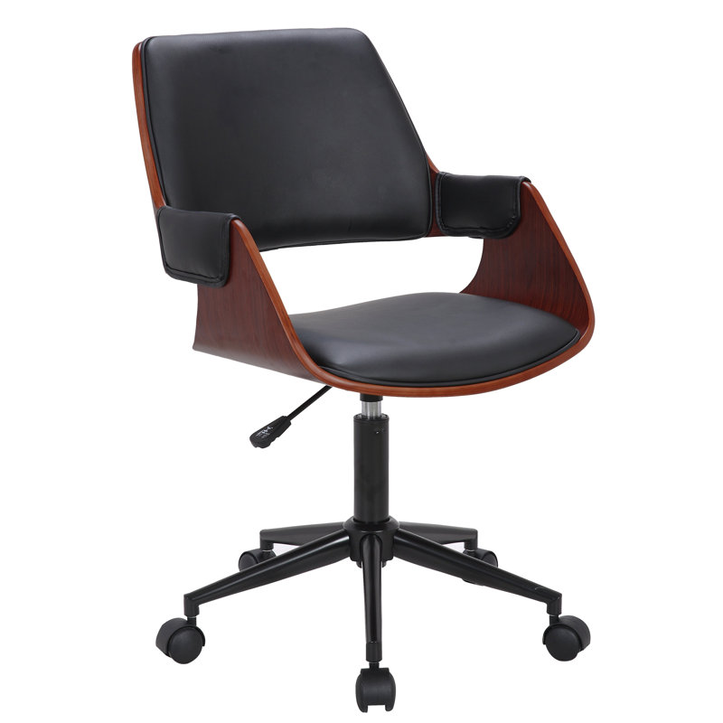 Geryon Faux Leather Mid-Century Office Chair, Black